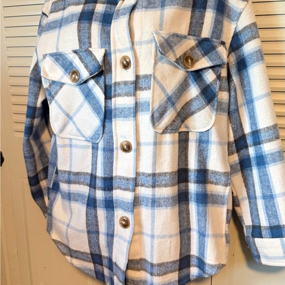Streetwear Society M Blue White Plaid Oversized Shirt Jacket Coat Pockets Casual - Picture 4 of 8